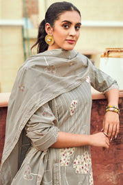 Grey Pure Cotton Block Print Suit